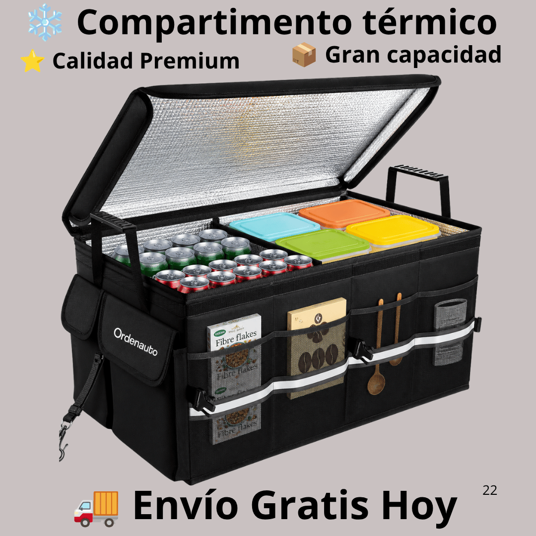 Organizador de maletero para coche plegable con tapa y compartimentos