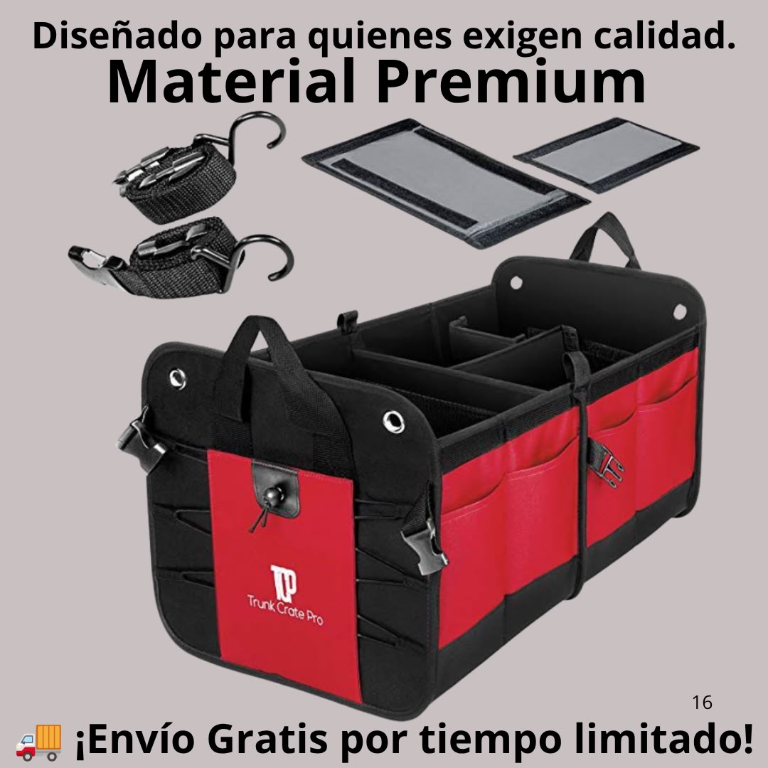 Organizador de maletero para coche plegable con ganchos y compartimentos