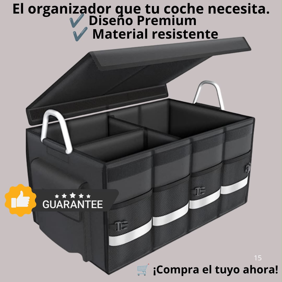 Organizador de maletero para coche plegable con tapa y compartimentos