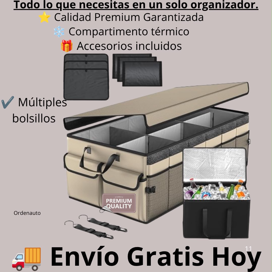 Organizador de maletero para coche plegable con tapa y compartimentos